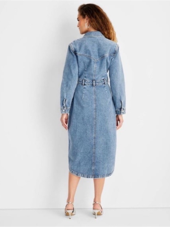 Future Collective Long Sleeve Denim Midi Dress Women’s Size 14 - Picture 3 of 8